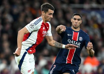 Jakub Kiwior e Achraf Hakimi in Arsenal Psg (Foto ANSA)