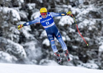 Mattia Casse in azione in Val Gardena nel 2023 (Ansa)