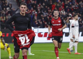 Patrik Schick in gol con il Bayer Leverkusen (Foto ANSA)