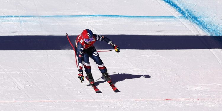 Lauren Macuga sulle nevi di Sankt Anton (Foto ANSA)