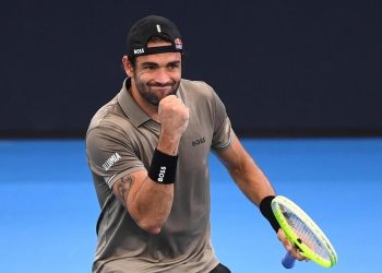 Matteo Berrettini esulta a Brisbane (Foto ANSA)