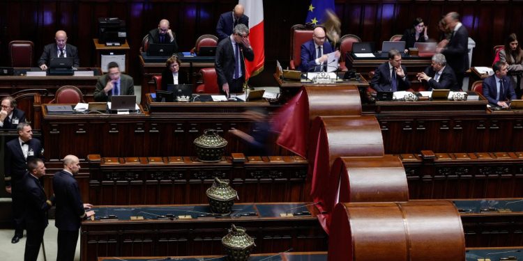 Parlamento in seduta comune per l'elezione di giudici della Consulta, Roma, 14 Gennaio 2025. ANSA/GIUSEPPE LAMI