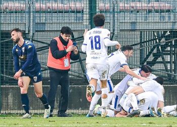 L'esultanza dei calciatori della Giana Erminio (da facebook.com/A.S.GianaErminio)