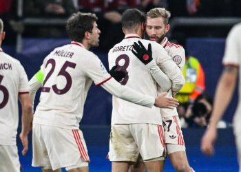 Konrad Laimer e Leon Goretzka esultano con il Bayern (Foto ANSA)
