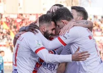 L'esultanza dei calciatori del Mantova (da facebook.com/mantova1911)