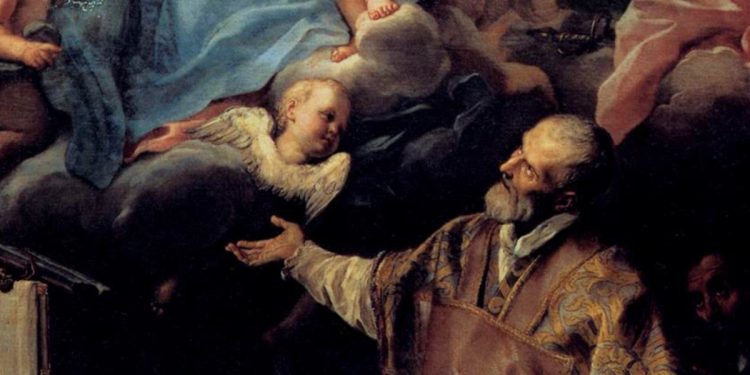 Carlo Maratta, "San Filippo Neri ha la visione della Madonna con Bambino" (1675, particolare)