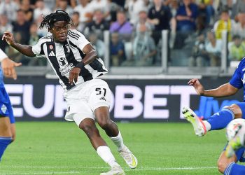Samuel Mbangula in gol in Juventus Como (Foto ANSA)