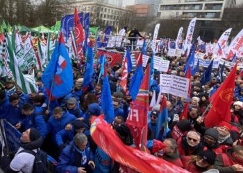 La manifestazione sindacale a Bruxelles