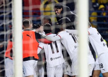 L'esultanza dei calciatori del Milan (Foto ANSA)