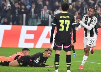 Samuel Mbangula in gol in Juventus Psv di Champions League (Foto ANSA)