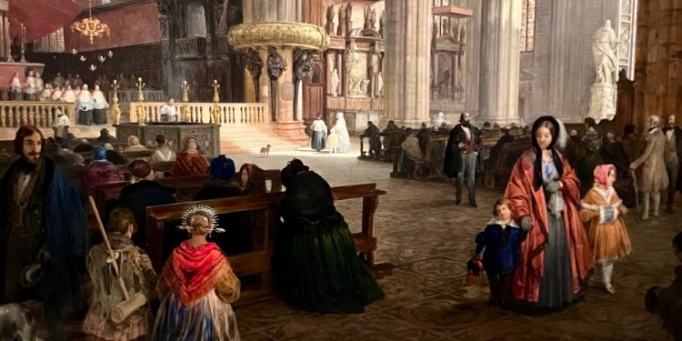 Angelo Inganni, "Interno del Duomo di Milano" (1844, particolare)