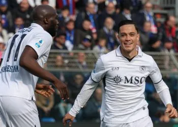 Giacomo Raspadori esulta con il Napoli (Foto ANSA)