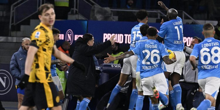 Il Napoli esulta per il pareggio contro l'Inter (Foto ANSA)