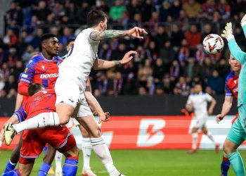 Il gol di Alessio Romagnoli in Viktoria Plzen Lazio (Foto ANSA)