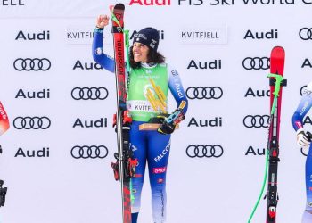 Federica Brignone, Lara Gut-Behrami e Sofia Goggia sul podio del super-G Kvitfjell (Foto ANSA)