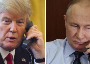 In una combo il presidente Usa Donald J. Trump con il presidente russo Vladimir Putin. ANSA/JIM LO SCALZO - GAVRIIL GRIGOROV