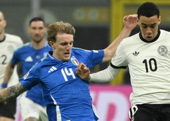 Nicolò Rovella sfida Jamal Musiala in Italia Germania di Nations League (Foto ANSA)