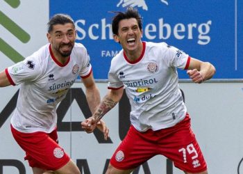 Salvatore Molina esulta con il Sudtirol (da facebook.com/fc.suedtirol)