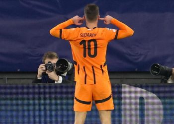 Georgiy Sudakov esulta con lo Shakhtar (Foto ANSA)