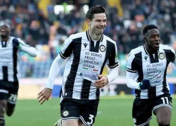 Jurgen Ekkelenkamp esulta per un gol con l'Udinese (Foto ANSA)