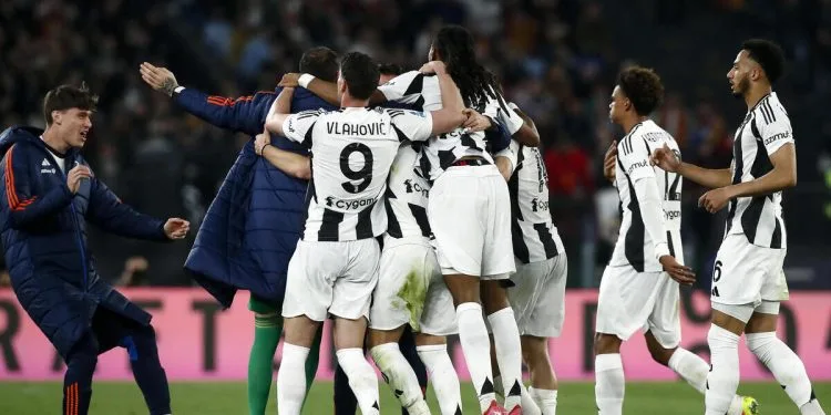La Juventus esulta allo stadio Olimpico (Foto ANSA)