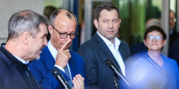 Prove di Grosse Koalition in Germania. Da s: Markus Soeder, Friedrich Merz, Lars Klingbeil e Saskia Esken (Ansa)