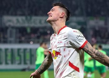 Benjamin Sesko in gol con il Lipsia (Foto ANSA)