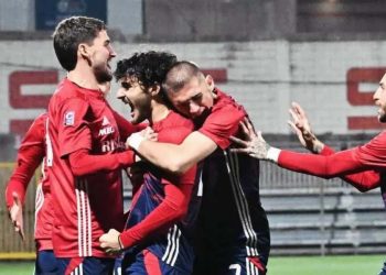 L'esultanza del Sestri Levante (da facebook.com/SerieCofficial)