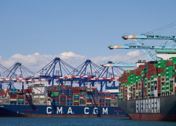 Navi portacontainer al porto di Los Angeles (Ansa)