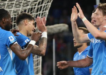 L'esultanza del Napoli capolista in Serie A (Foto ANSA)