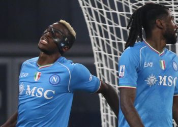 Victor Osimhen e Frank Zambo Anguissa con la maglia del Napoli (Foto ANSA)