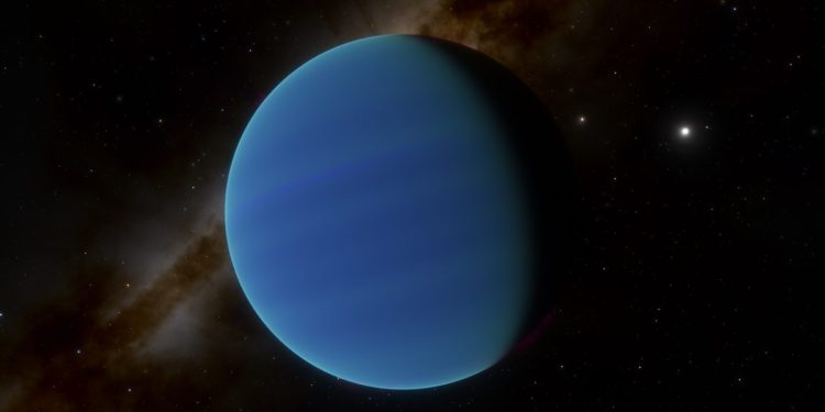Rappresentazione artistica del probabile pianeta di acqua Kepler-10c (credit INAF - Marco Galliani)
