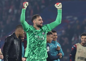 Gianluigi Donnarumma esulta dopo la semifinale di Champions League (Foto ANSA)