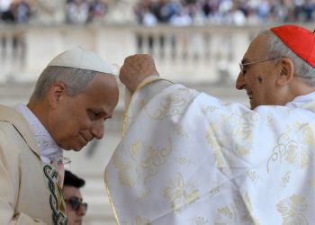 Papa Leone XIV durane un momento della Messa di inizio pontificato, 18 maggio 2025 (Ansa)