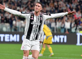 Dusan Vlahovic esulta con la Juventus (Foto ANSA)