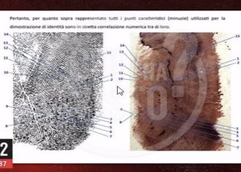 L'impronta isolata sulla scena del delitto di Garlasco e attribuita ad Andrea Sempio (Foto: Chi l'ha visto?)