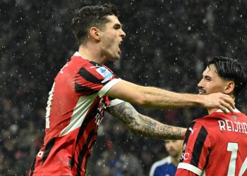 Christian Pulisic e Tijjani Reijnders esultano con il Milan (Foto ANSA)