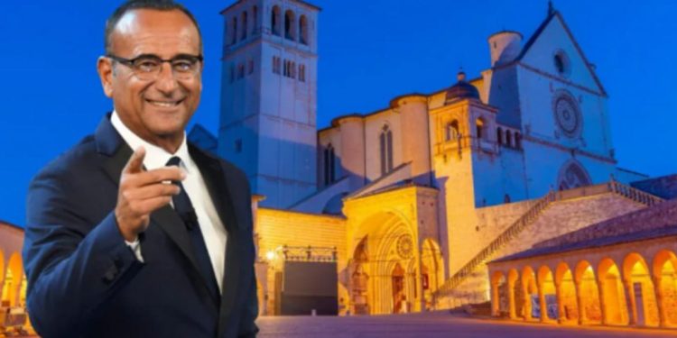 Carlo Conti in Con il cuore nel Nome di Francesco 2025 (fonte foto TvSorrisieCanzoni)