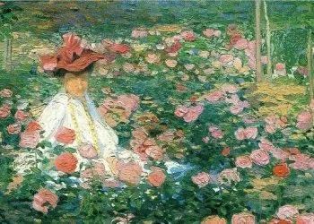 Oscar Ghiglia, "La signora Ojetti nel roseto" (1907, particolare. Foto da magnanirocca.it/flora)