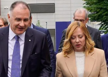 Il presidente di Confindustria Emanuele Orsini (s) con Giorgia Meloni, presidente del Consiglio (Ansa)