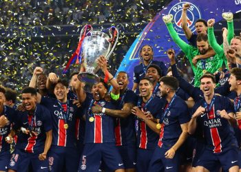 Il Psg festeggia la vittoria della Champions League (Foto ANSA)