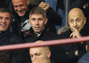 Frederic Massara con Paolo Maldini e Ivan Gazidis ai tempi del Milan (Foto ANSA)