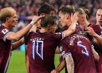 L'esultanza della nazionale della Norvegia (Foto ANSA)