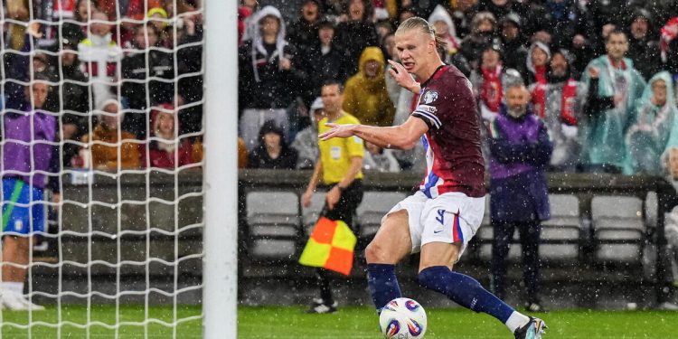 Il gol di Erling Haaland in Norvegia Italia (Foto ANSA)
