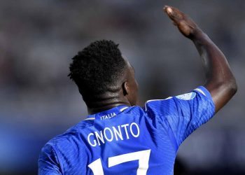 Wilfried Gnonto festeggia un gol con l'Italia U21 (Foto ANSA)