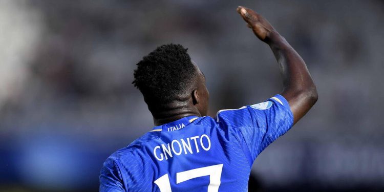 Wilfried Gnonto festeggia un gol con l'Italia U21 (Foto ANSA)