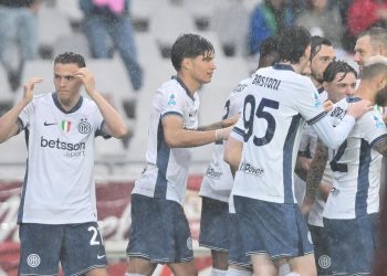 L'esultanza dei calciatori dell'Inter (Foto ANSA)