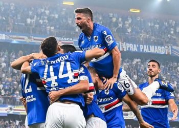 La Sampdoria esulta nell'andata del playout di Serie B (da facebook.com/sampdoria)