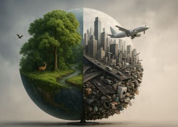 Un mondo diviso tra biosfera e tecnosfera (Foto: ChatGPT)