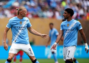 Erling Haaland e Omar Marmoush con il Manchester City (Foto ANSA)